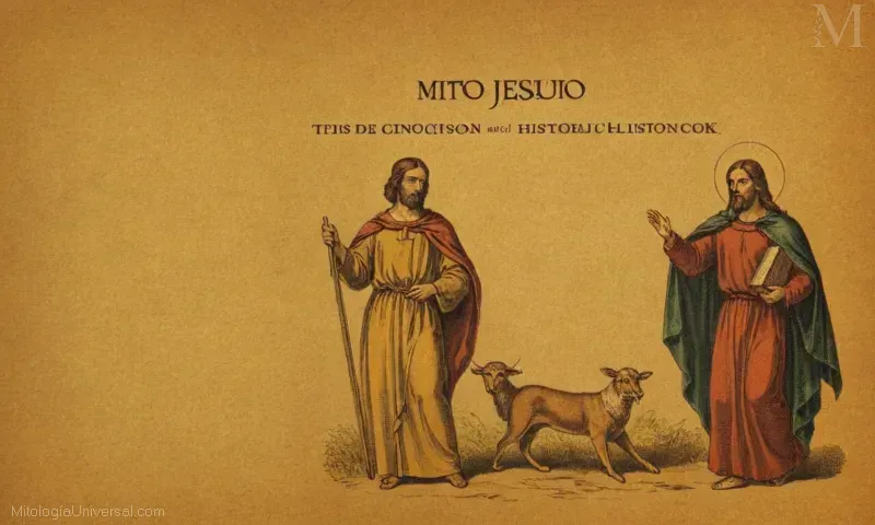 Cubierta de libro vintage para Mito de JesÃ1: AnÁlisis y debate HistÃ3rico. Este es un libro de análisis histórico y crítico sobre el mito de Cristo.