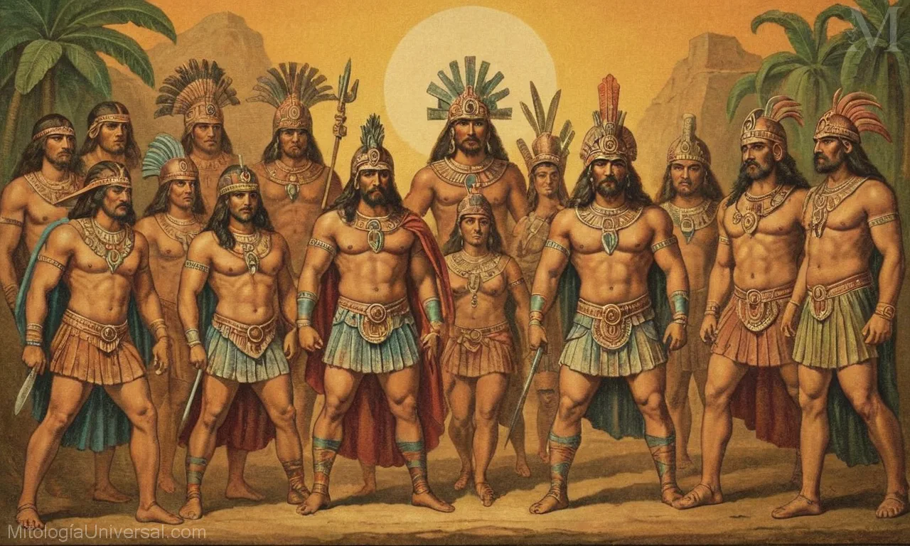 Ilustración que representa dioses aztecas