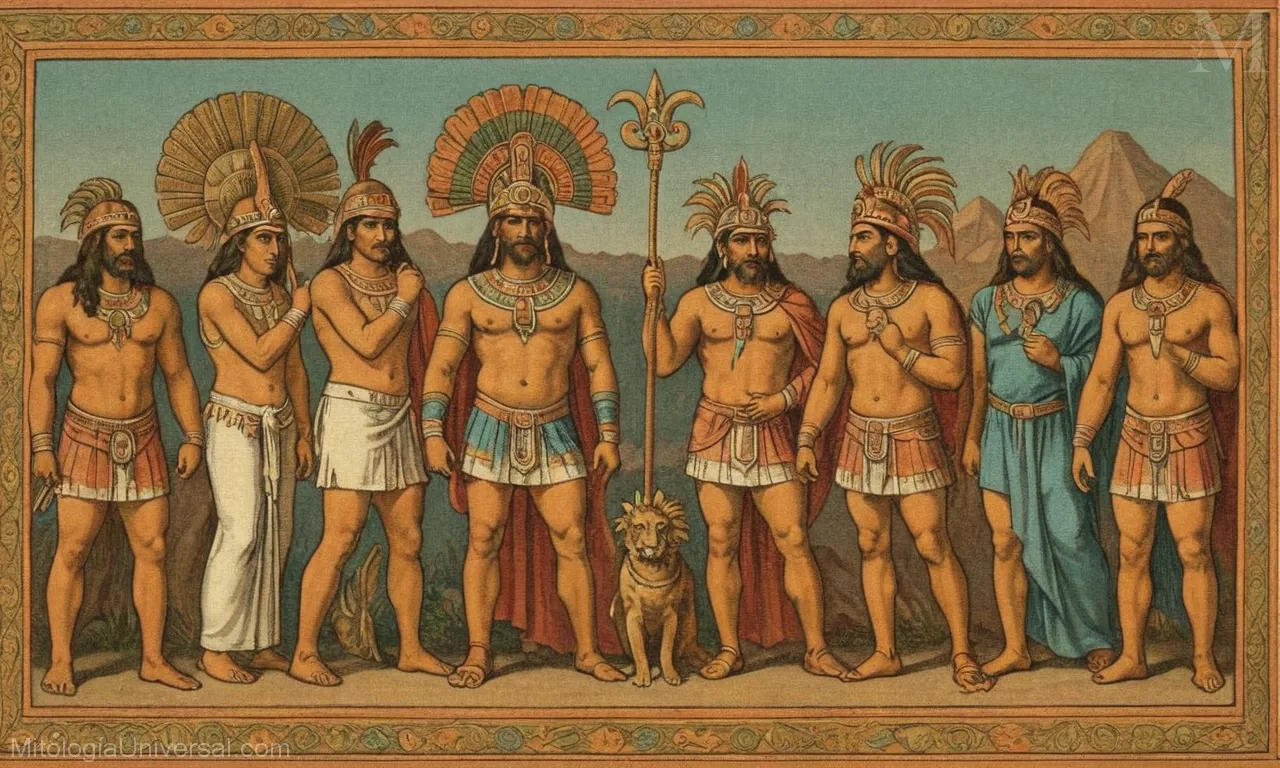 Ilustración vintage sobre lienzo de dioses aztecas y su significado en los sistemas de creencias contemporáneos. La figura denota que los dioses tienen un impacto duradero.