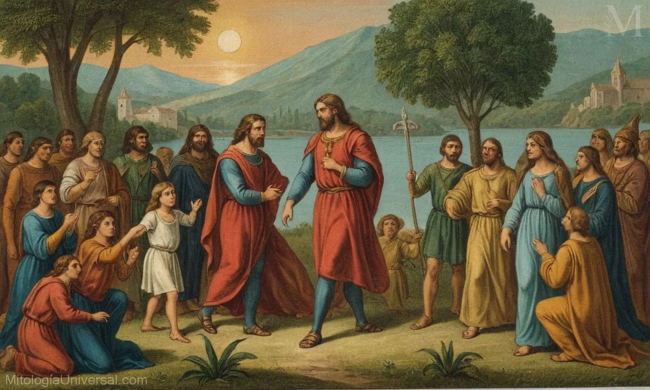 Vintage ilustración sobre lienzo con La Trinidad y la Divinidad, la historia de la deidad cristiana de Jesús. La obra representa tres figuras míticas que representan a la Santísima Trinidad (Trinitätte o Tritheismus) en la mitología cristiana. Se dice que narra la comprensión e interpretación de los cristianismos del mito fundador que involucra al Hijo de Dios, Jesucristo.