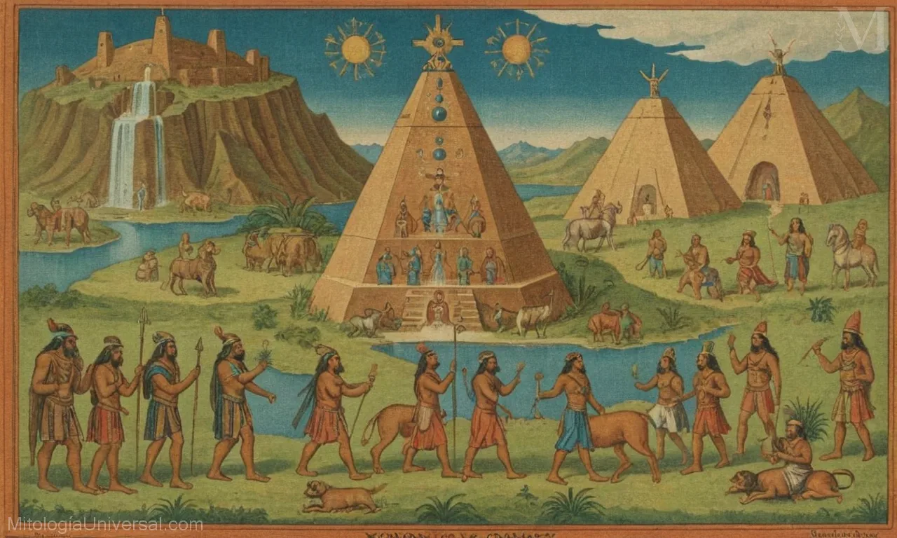 Ilustración con dioses incanos y creencias en sus prácticas agrícolas e históricas.