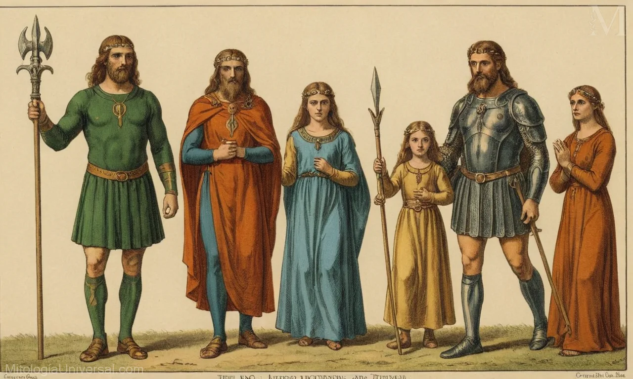 Dibujo estilo victoriano de la mitología irlandesa: dioses