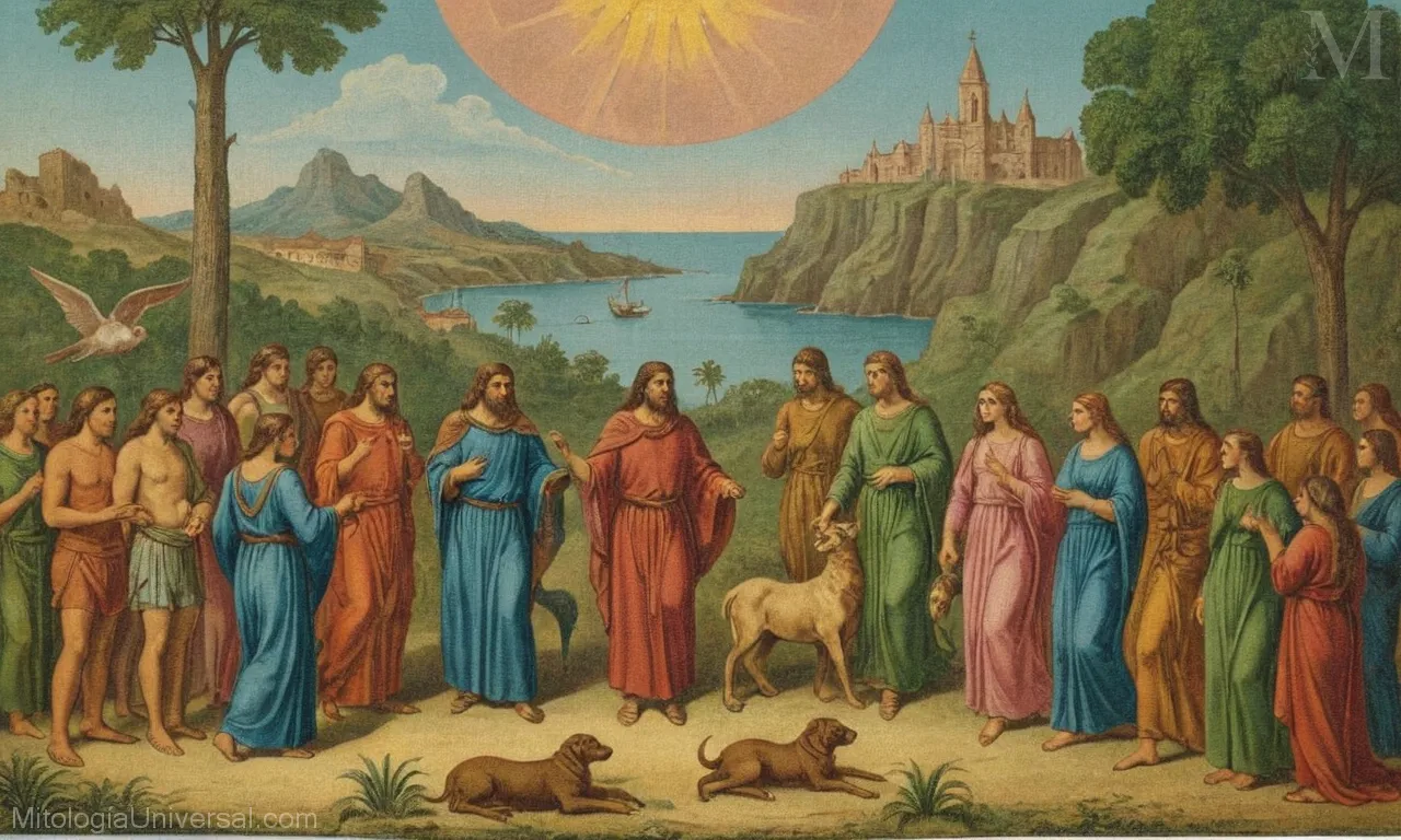 Diseño de discos Vinyl con resúmenes breves de mitos y narrativas islámicos clave.