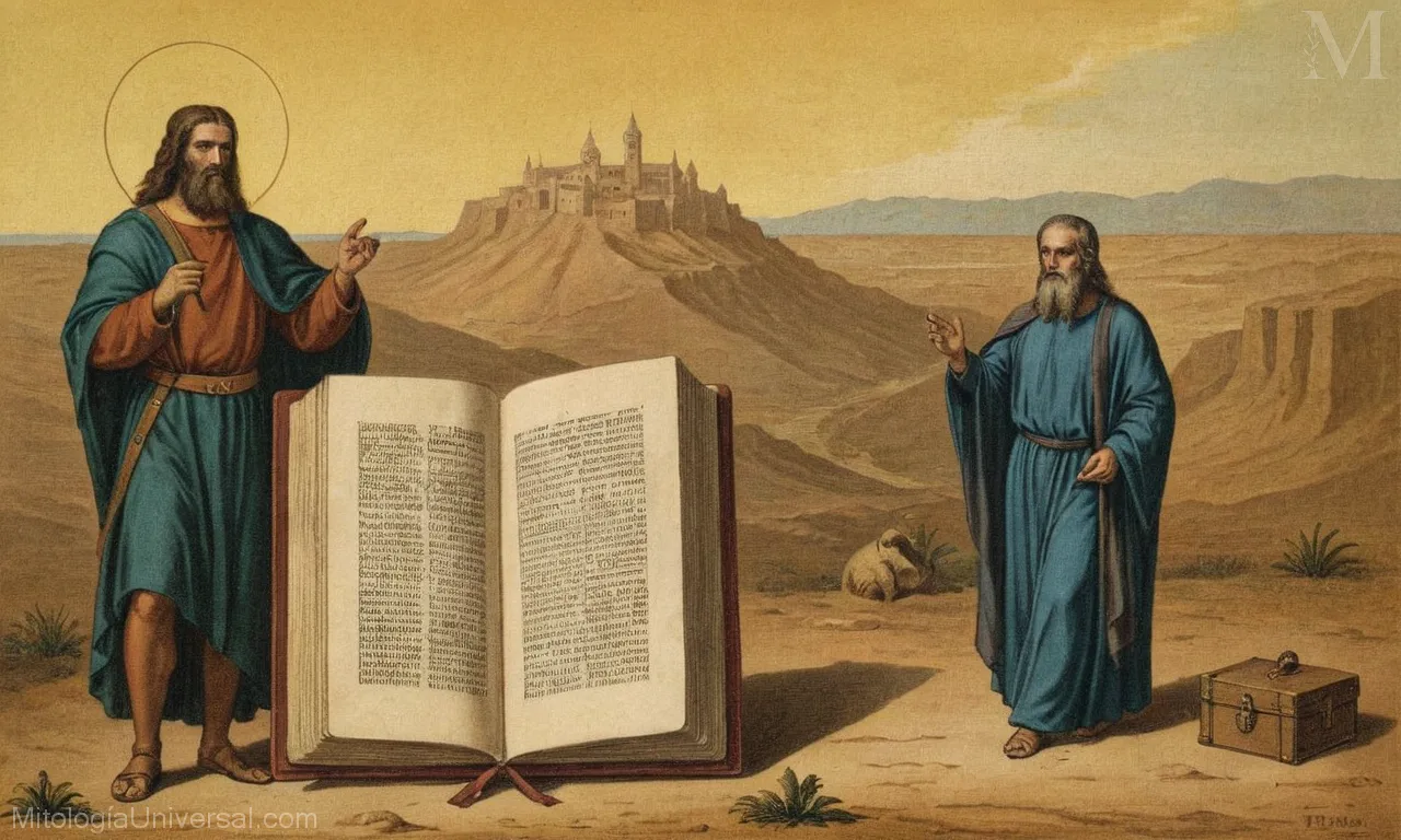 Ilustración con una escena bíblica que representa a Jesús como el Mesías y Su redención en la mitología judía.