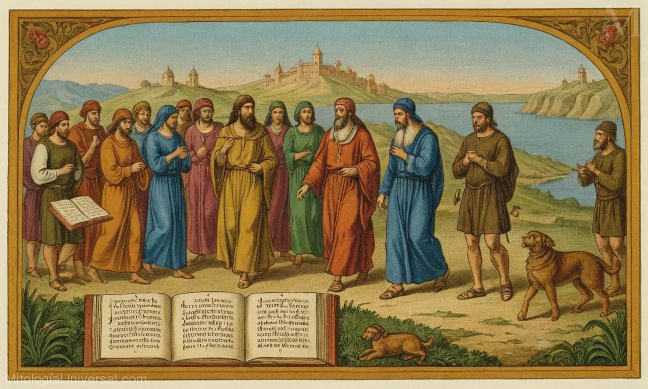 Ilustración vintage sobre lienzo de Orígenes y Tanaj (Biblias Judías) en la mitología judía.