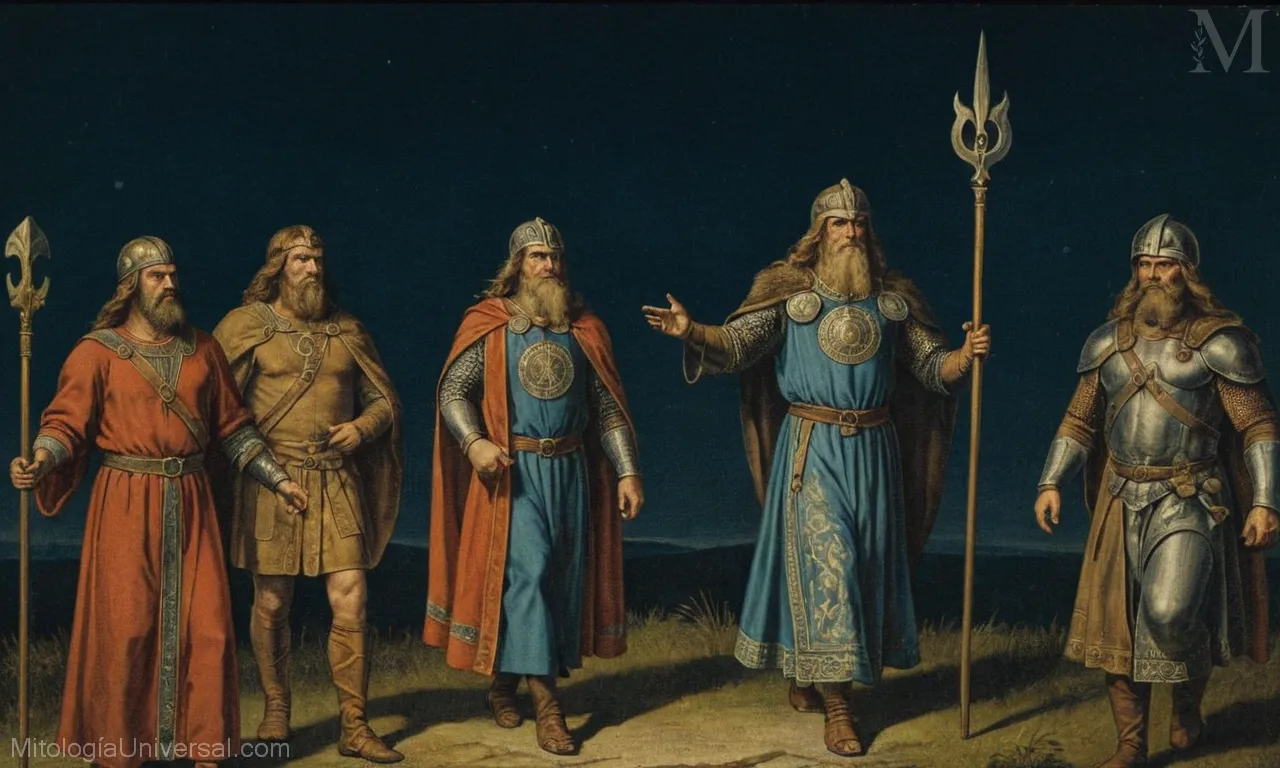 Ilustración vintage sobre lienzo Norse dioses, leyendas e inminente Ragnarök en la cosmología nórdica.
