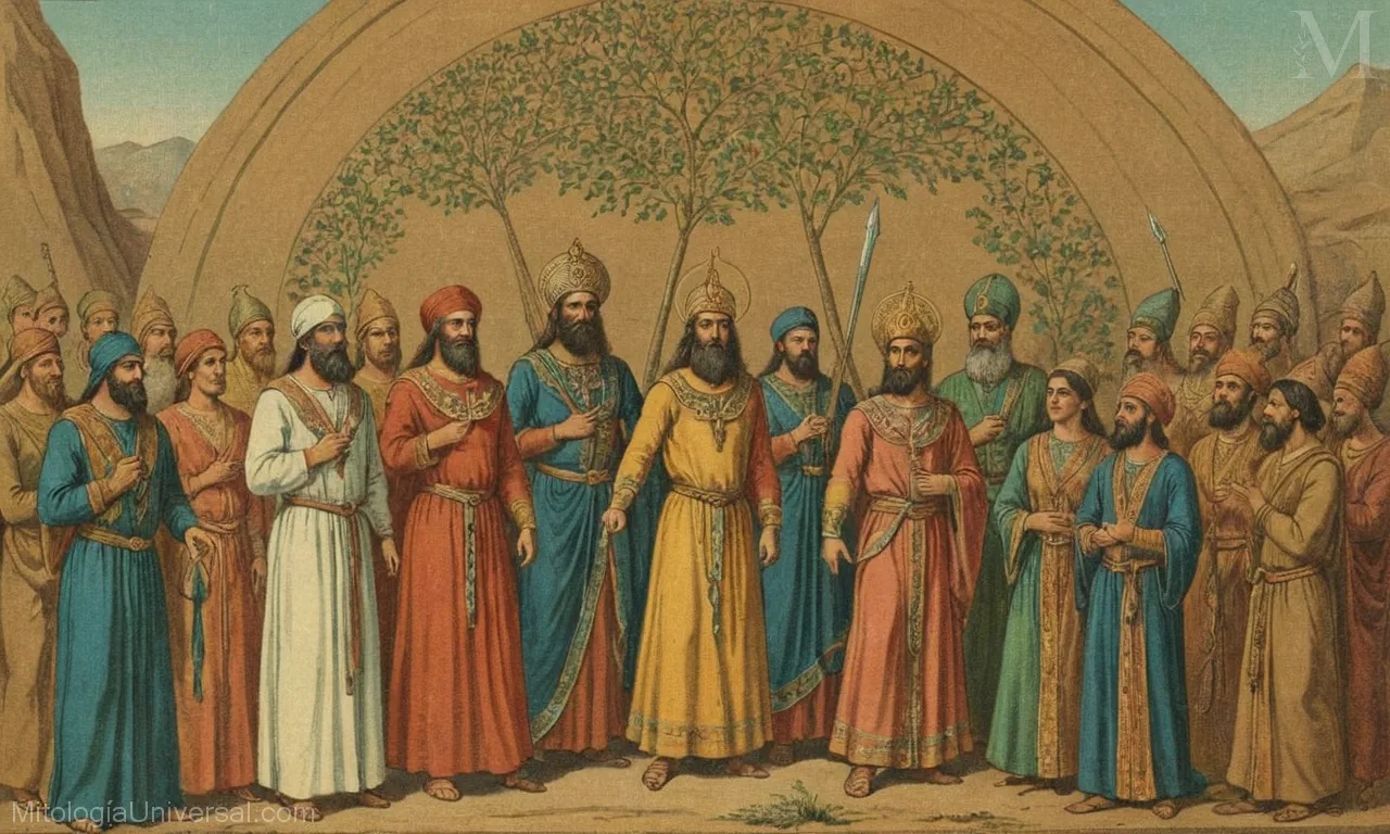 Ilustración vintage sobre lienzo de Elazari, el dios persa adoraba en el Zoroastrianismo, junto con sus míticos contrapartes.