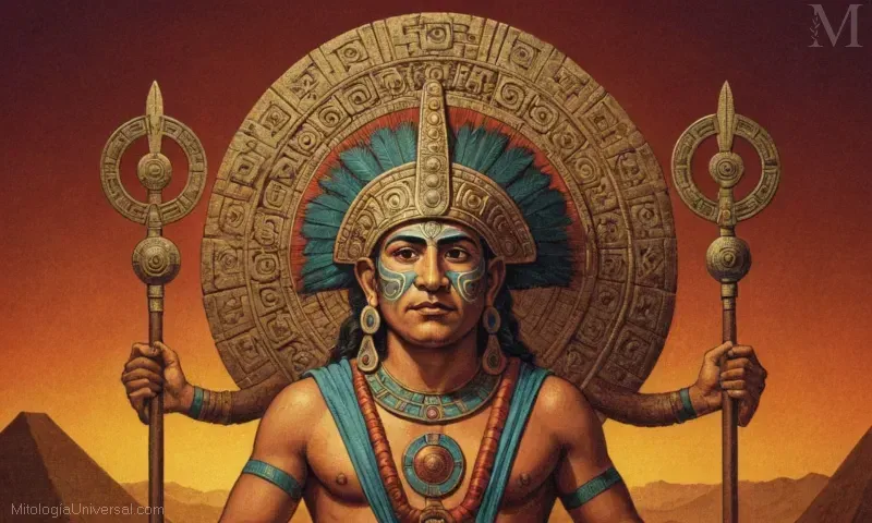 Ilustración de Orígenes (Mixcoatl) como la deidad en la antigua mitología azteca, representando la creación y la transformación.