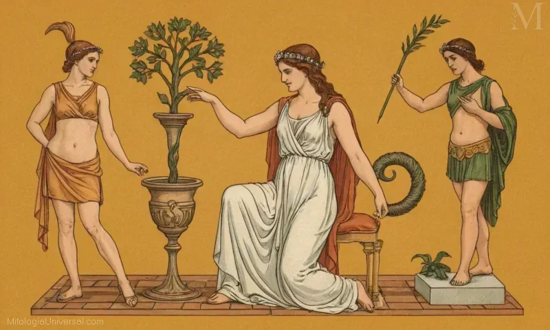Ilustración vintage de Mnemosyne, la diosa griega asociada con la memoria y la inspiración. A menudo se le muestra con cabras debido a su asociación con hilo de lino giratorio (similar a hilo que los niños usan para tejidos tela que representa la ropa) que requería un suministro interminable de hilo, simbolizando la inspiración interminable. Sus celebraciones de culto se celebraron tradicionalmente en primavera durante las tres noches siguientes a la Pascua.