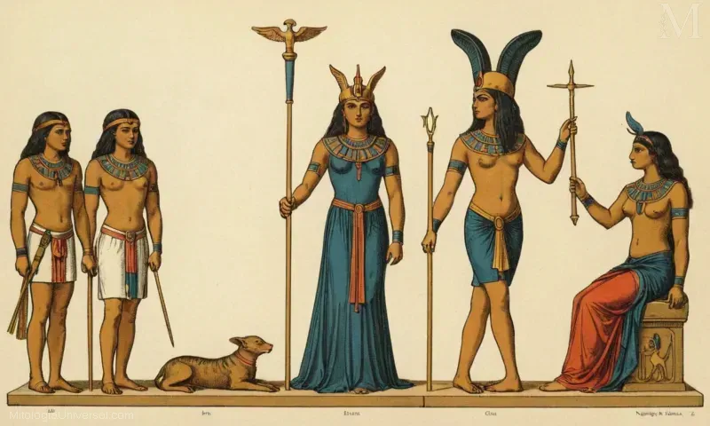 Grabado vintage que representa la diosa mitológica Nephthys en el simbolismo egipcio y el simbolismo de proteger a los muertos.