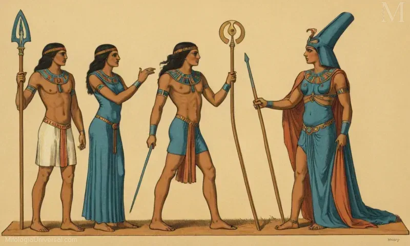 Pieza de arte vintage con Nefthys, guardián y protector de la mitología del inframundo. La obra muestra la muerte y su protección en la antigua cultura egipcia.