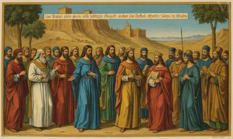 Vintage ilustración de los libros de profetas de la Torá en la mitología judía. Caracterizada por una corona y un cetro.