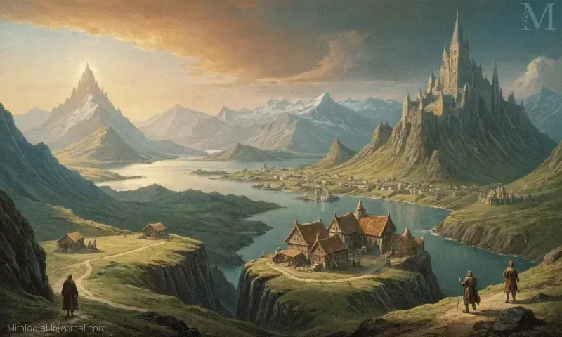 Vintage ilustrado mapa que representa Nidavellir, el reino de los enanos en la mitología de Norse. Artesanía y Oficios de Nidavellir se refiere a su sección de trabajo artesanal y cualificado.