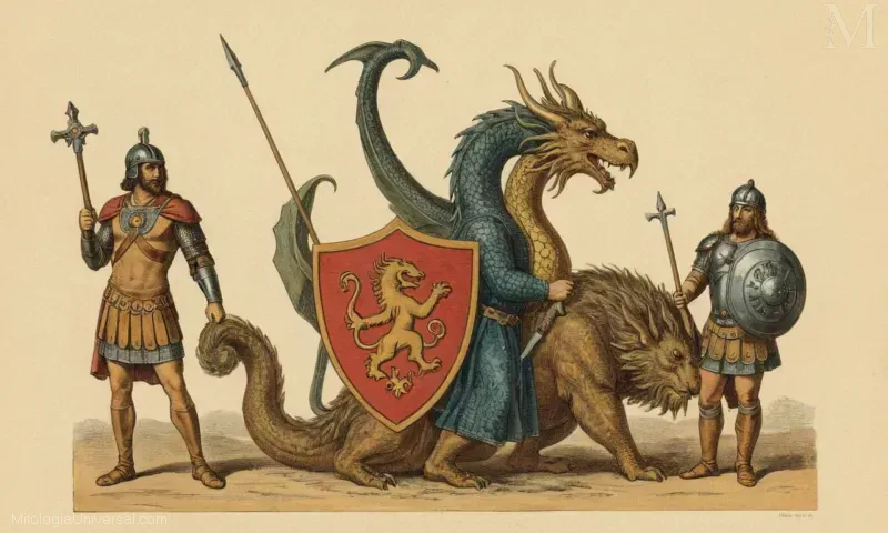 Obras de arte vintage Tyr, el dios de la guerra y el escudo en la mitología de Norse, representando el número y su conexión con la espiritualidad.