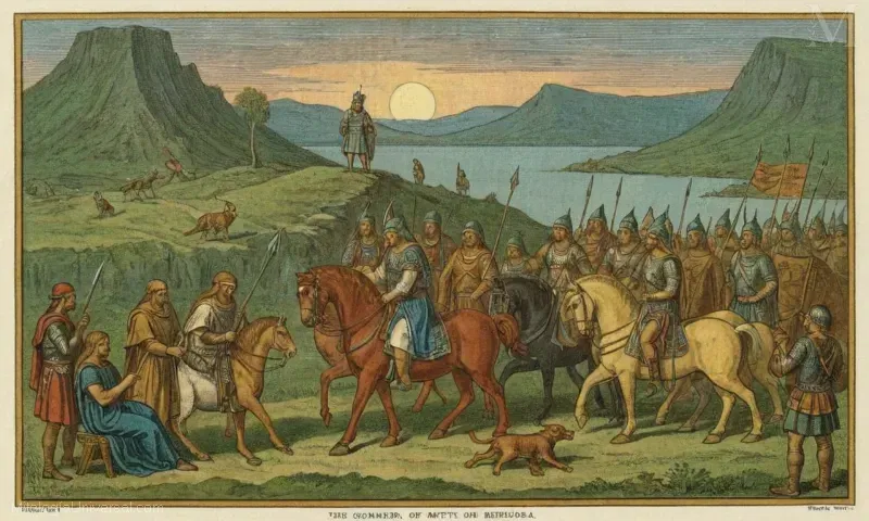 Ilustración vintage de Ökonner y el mito central Dios Tyr de la mitología nórdica. N° se refiere a un concepto matemático, no específicamente un título de libro o referencia.