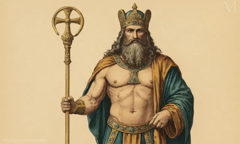 Ilustración de Dios Tyr (Tyr in Norse) como se menciona en la mitología de Numbro-Suecia. Esta deidad está vinculada con la guerra y la proeza de batalla