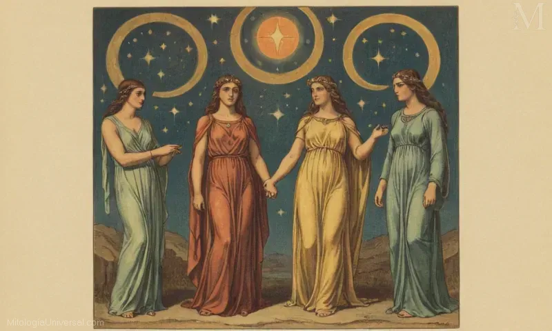 Ilustración de Nix, una diosa asociada con la oscuridad y el orden cósmico primario en la mitología griega. Culto y rituales centrados alrededor de ella fueron practicados entre sociedades antiguas.