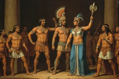 Ilustración de la deidad Ometeótl representando la dualidad en la mitología azteca.