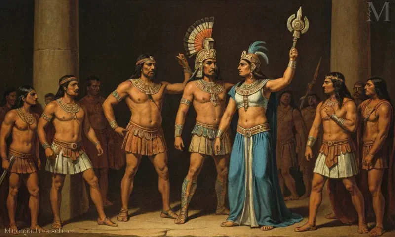 Ilustración de la deidad Ometeótl representando la dualidad en la mitología azteca.