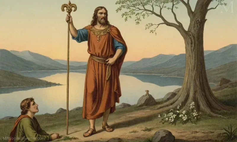 Ilustración vintage de las antiguas prácticas culturales Rindskog asociadas con el dios de la fertilidad primaveral (Ostara) en la mitología nórdica, representando a la diosa danu o alemana de la primavera.