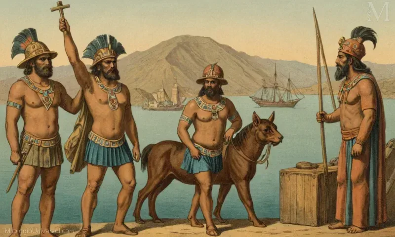 Ilustración vintage que muestra la antigua cultura marinera durante la fase Medio-Tempranish de Pachacámac, una deidad incana venerada en Mesoamérica precolombina, México.