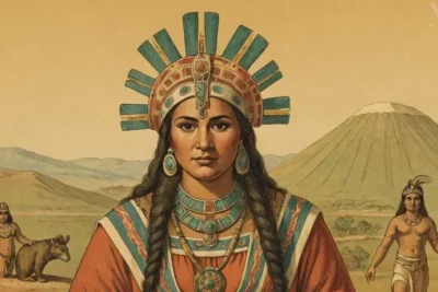 Ilustración vintage de la deidad Pachacámac en la cultura Huamantlán