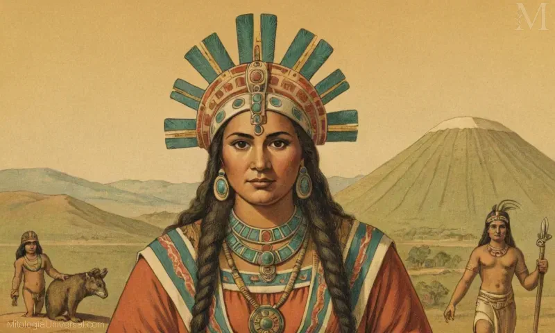 Ilustración vintage de la deidad Pachacámac en la cultura Huamantlán