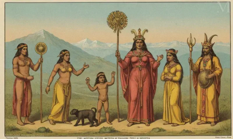 Ilustración vintage de una ofrenda andina a la Pachamama, como parte de su espiritualidad y cosmovisión. Esto representa una ceremonia tradicional andina en honor a la deidad de la Tierra con ofrendas.