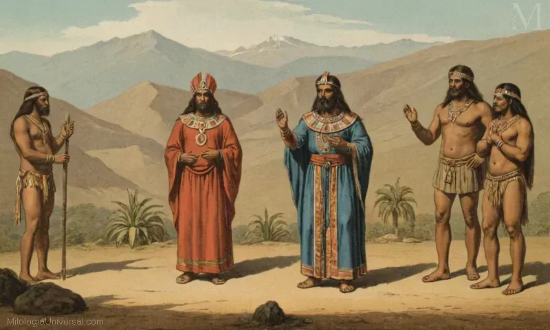 Ilustración vintage que representa el origen y evolución de la Deidad Pachamama en la cosmología andina, uniendo la Tierra con sabiduría ancestral.