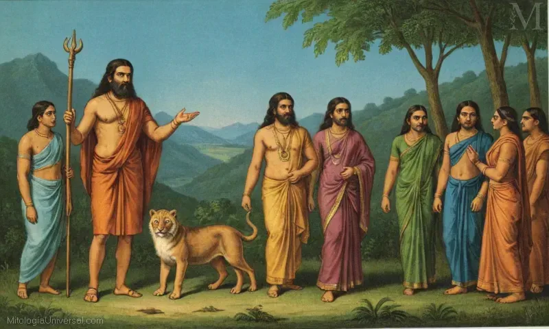 Ilustración de Ardhanarishvara, la única forma de Shiva y Parvati, representando una deidad hindu en la mitología clásica india.