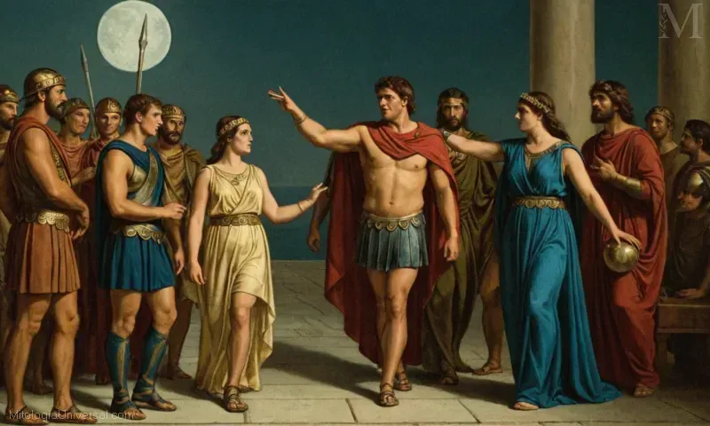 Vintage ilustración de Perseo y su historia como mitología griega. El Reino en Micena de Perseo: Mito, Construcciones y Rey.
