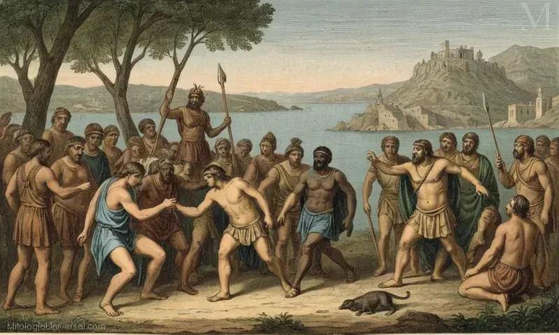 Ilustración vintage con figuras antiguas de la cultura prehistórica y mostrando su influencia en otras culturas.