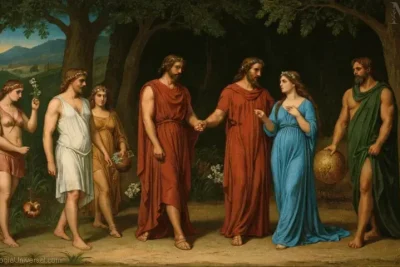 Ilustración de Plutón y Perséfono de la mitología griega: representando la fertilidad