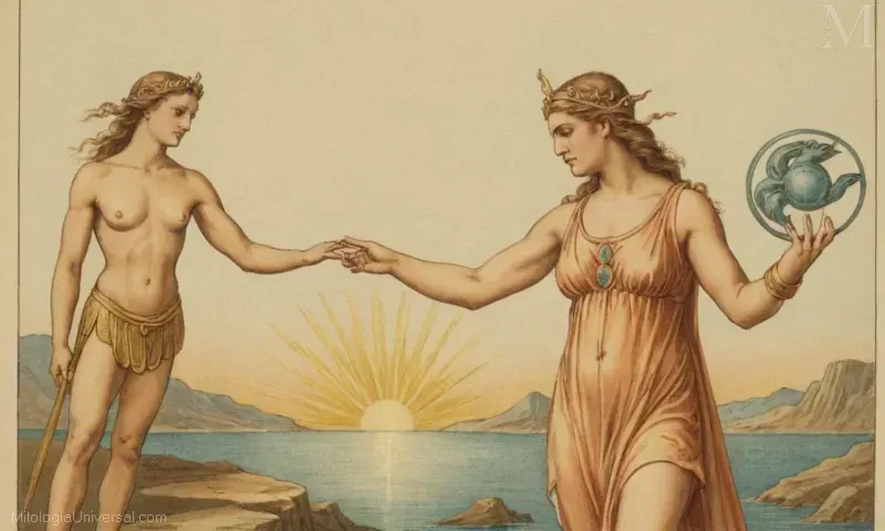 Ilustración del Mito del Desafío Divino: La Historia de la Fireheist y la Creación Humana - una representación de Prometeo y su fuego; una historia en la mitología griega relacionada con la creatividad, desafíos que enfrentan los dioses y la evolución humana.