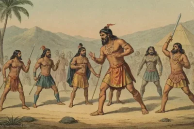 La novela mítica Raksha con aspecto antiguo muestra al personaje principal del terror que lucha contra criaturas desconocidas y fantasmas.