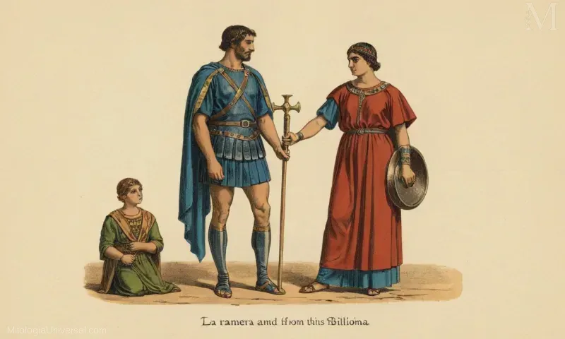 Imagen vintage que representa dos figuras - La Ramera (de Babilonia) y el Imperio Romano. El breve texto podría discutir su relación, significado cultural, contexto histórico, etc., sin embargo, haría una pieza mucho más larga que esta línea única.
