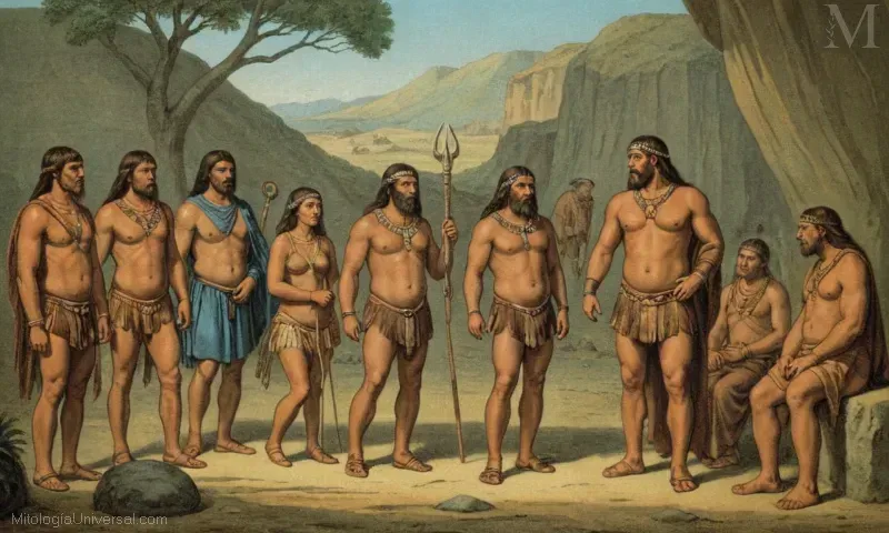 Ilustración sobre Orígenes teorías sobre la evolución en la era neolítica junto a Sanzuwu, representando diversos mitos y culturas.