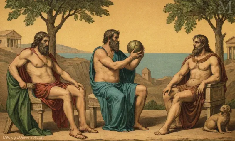 Ilustración vintage que representa las figuras mitológicas griegas y romanas Sátiros (Sylvanus) y Silenus. El texto explica cómo la interpretación Orígenes influyó en la evolución de sus mitos en la antigua Grecia y Roma.