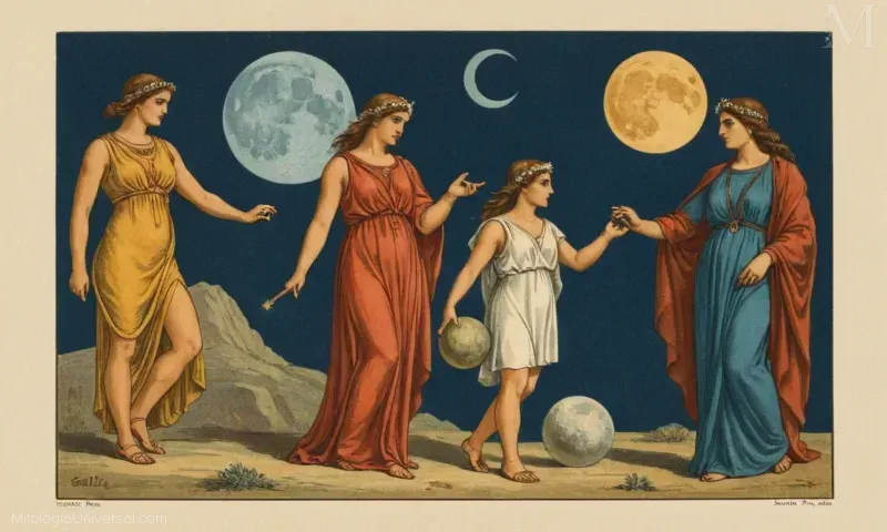 Vintage ilustración de Selin, una antigua diosa griega asociada a la luna y el tiempo.