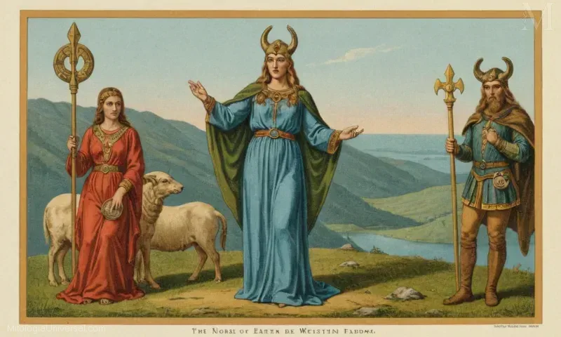 Ilustración vintage de la diosa del norte Sif, que significa tierra y fertilidad en la mitología nórdica.