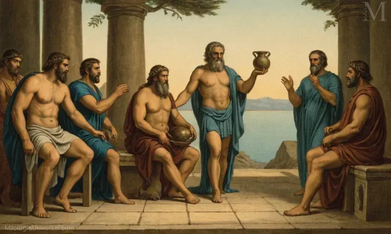 Vintage ilustración de la sabiduría antigua con Silenus, un símbolo de conocimiento y tradición en la mitología griega.