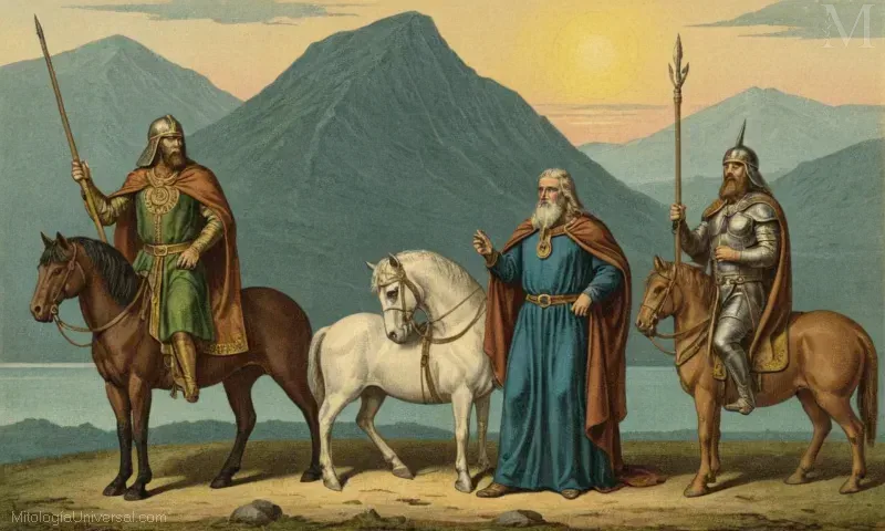 Ilustración vintage de la conexión entre Odín y Sleipnir, una relación simbiótica que representa sus aspectos divinos y terrenales compartidos.