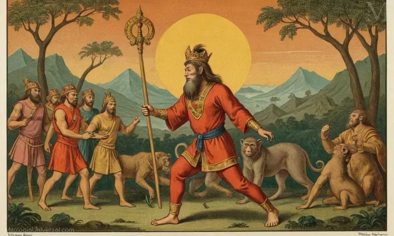 Ilustración de Sun Wukong, también conocido como el Rey Mono, que simboliza la redención y la protección de la humanidad en sus leyendas.