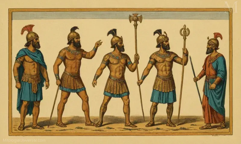 Vintage ilustración de un robot del mito de Talos en Interpreations del Mito de Talos. Esto se refiere a un antiguo mito griego sobre un héroe que construyó un robot gigante para proteger su ciudad contra las fuerzas invasoras. El término Interpretaciones del Mito de Talos sugiere esta interpretación dentro de la narrativa.