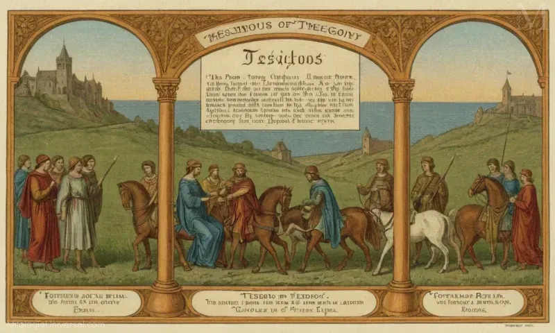 Ilustración vintage del poema de Hesíodos Análisis de Teogonia, capturando su influencia y legado.