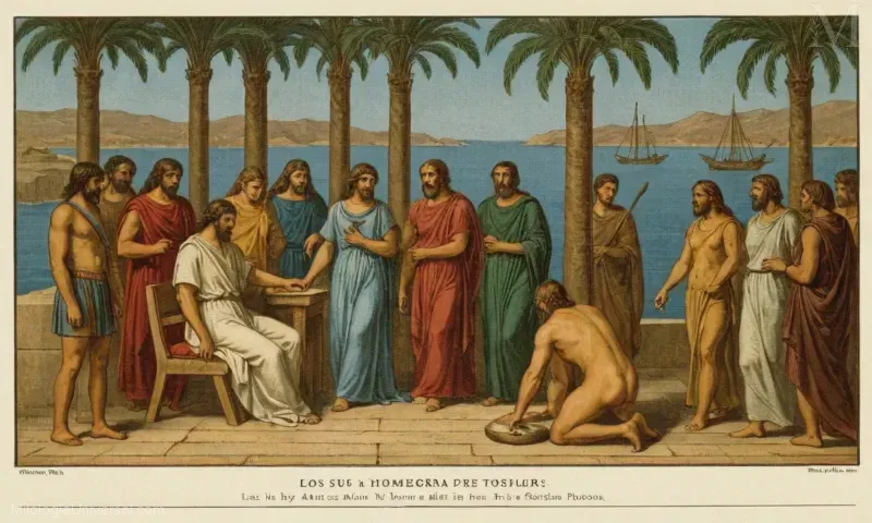 Impresión de arte vintage de Los Dioses y su Genealogía de Teogonía, un análisis del poema épico de Homers, The Iliad y The Odyssey por el académico William Bruce Walton. Representa los temas de la mitología griega representados en una línea gráfica junto con su correspondiente origen griego, destacando las influencias culturales durante la antigua Grecia.