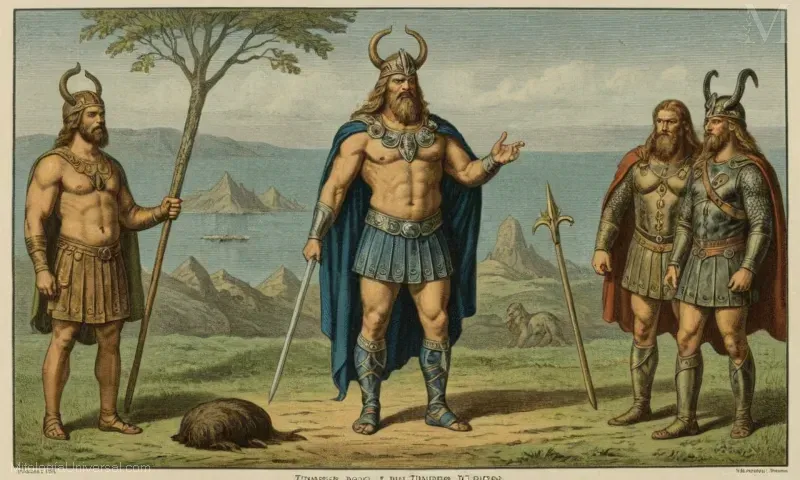 Ilustración de Thor, el dios nórdico del trueno y la guerra, acompañado de sus atributos y significado mitológico.