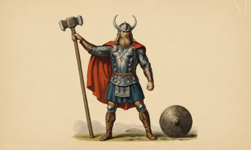 Obras de arte vintage representando a El Martillo Mjölnir (Thors Hammer), simbolizando la mitología nórdica.