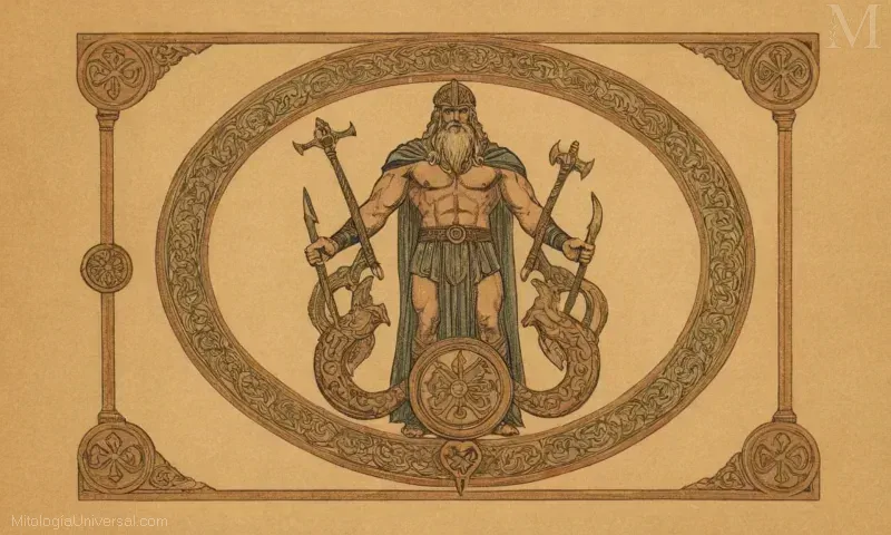 Vintage ilustración de espina, dios del trueno y la mitología nórdica.