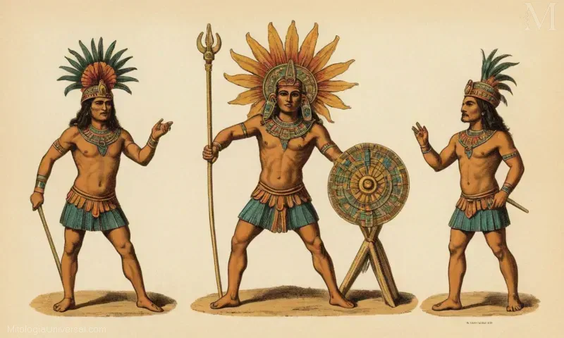 Ilustración vintage de Tlahuizsaltécutl, la deidad azteca asociada a la mecánica celestial. Esta breve declaración conecta Tlahuizsaltécutl a su papel como una deidad que representa el sol en la mitología azteca.